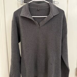 Muji Men's Dark Gray V-Neck Sweater